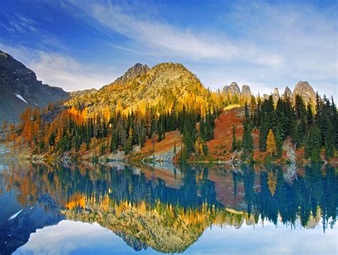 Blue Lake Reflection Washington State Sunlight Mountain Forest Nature