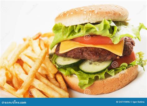 Classic Hamburger With French Fries Stock Photo Image Of Fast French