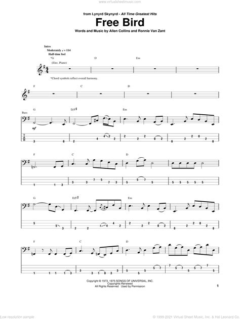 Nowadays, it's easy to learn how to play guitar without reading music. Skynyrd - Free Bird sheet music for bass (tablature) (bass guitar)