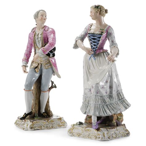 a pair of meissen figures of a gentleman and companionlate 19th early 20th century meissen