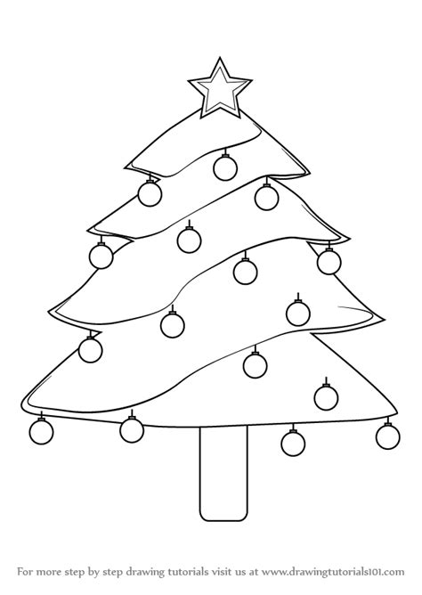 learn   draw decorated christmas tree christmas step  step drawing tutorials