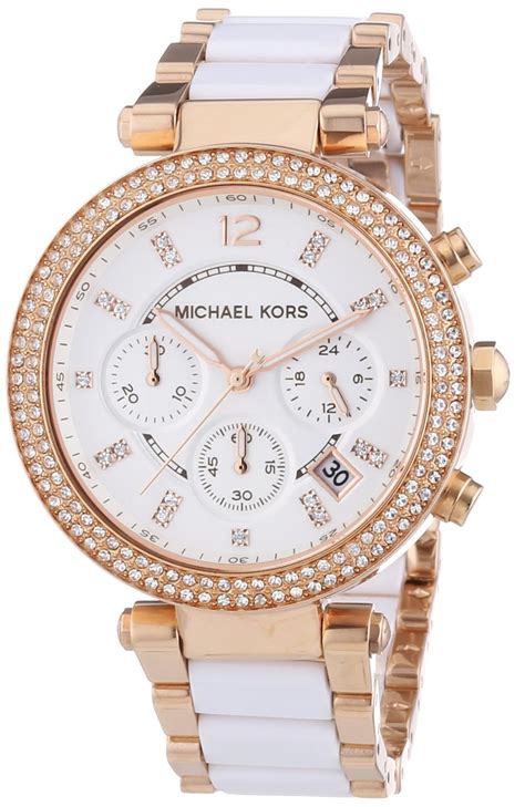 Set on a rose metal bracelet, with a delicate deployment clasp, makes this michael kors ladies darci. Michael Kors Ladies Parker Rose Gold & Ceramic Chronograph ...
