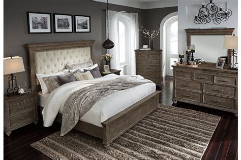 (king bed + 2 night stands + dresser + mirror) ( (5 pcs. Johnelle Queen Upholstered Panel Bed | Ashley Furniture ...