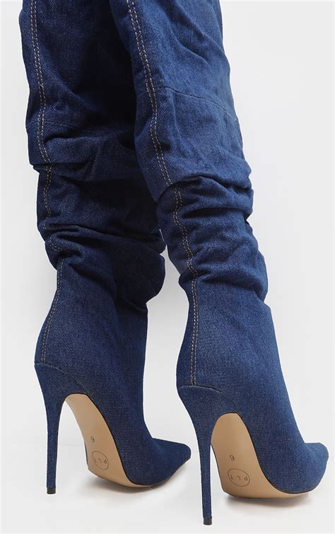 Denim Slouch Thigh High Boot Shoes Prettylittlething