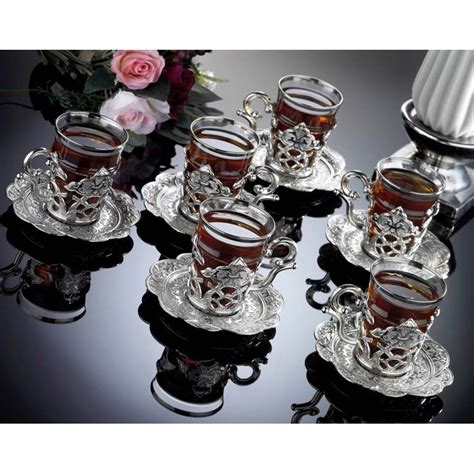 Silver Model Latest Model Turkish Tea Cups Set Kocgifts