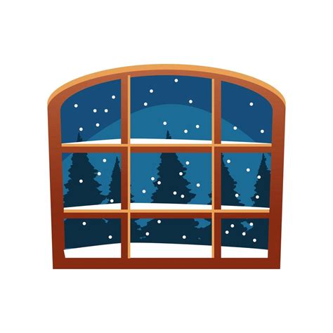 Happy Merry Christmas Windows With Snowscape View Icon 2500364 Vector