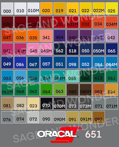 Oracal 651 Vinyl Color Chart Etsy