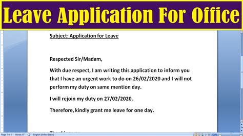In order to write an application for post of lecturer write a cover letter including what skills you have, your interest in the position, and your contact information. How to Write Leave Application for Office | Leave ...