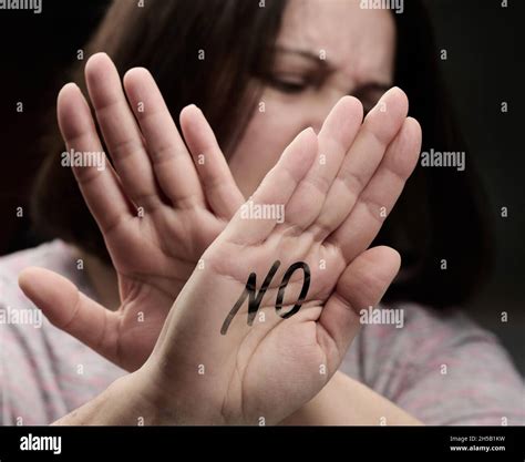 Woman Stretched Her Palm Forward Gesture Of Rejection Of The Offer