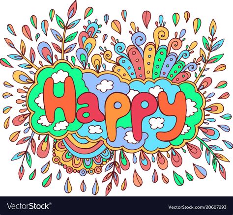 Art With Mandala And Happy Word Doodle Lettering Vector Image