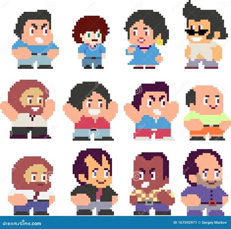 Set Of Funny Pixel Characters Stock Vector Illustration Of Game