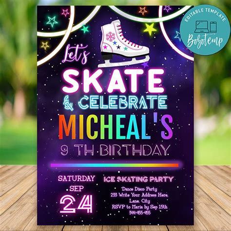 Editable Ice Skating Birthday Invitation Instant Download Createpartylabels