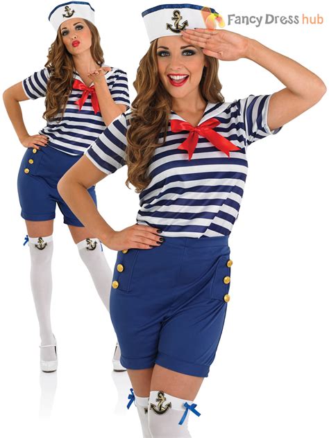 Ladies Sassy Sailor Girl Costume Adult Navy Fancy Dress Womens Nautical