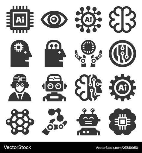 Artificial Intelligence Ai Icons Set On White Vector Image