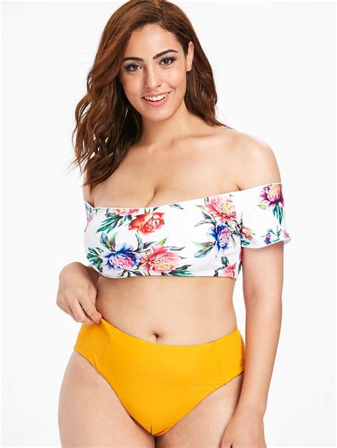 Tropical Floral Push Up Bikini Plus Size High Waist Swimsuit My Xxx