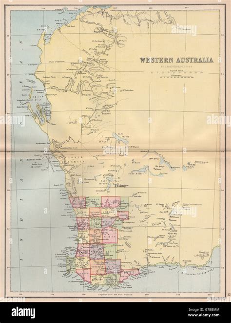 Western Australia State Map Showing Only 26 Counties Perth 1878