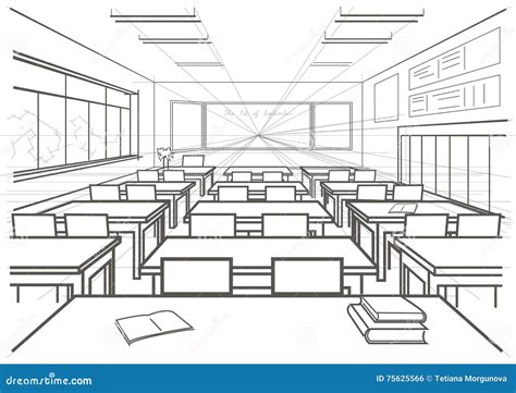 Architectural Sketch Interior School Classroom Vector Illustration