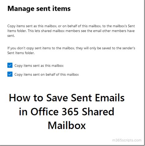 how to save sent items in shared mailbox microsoft 365 scripts