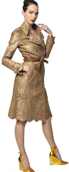 Burberry Prorsum Laser Cut Leather Trench Coat In Gold Lyst