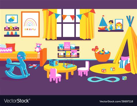 Kids Room Cartoon Kindergarten Interior Royalty Free Vector