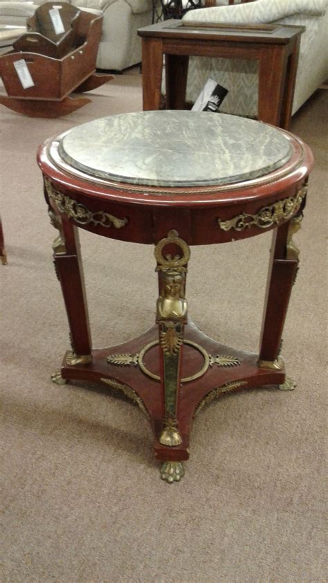 Rounding tops are large chart patterns that are an inverted bowl shape. ROUND MARBLE TOP END TABLE | Delmarva Furniture Consignment