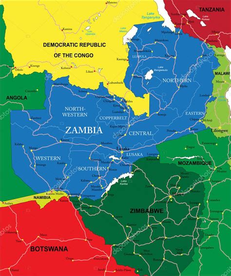 Mapa Vectorial Altamente Detallado De Zambia Con Regiones