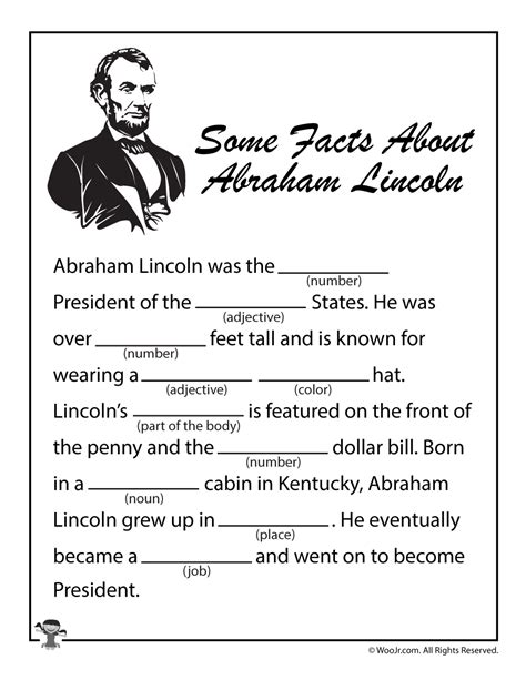 Abraham Lincoln Printable Mad Lib Woo Jr Kids Activities