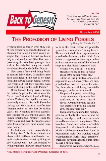 The Profusion Of Living Fossils Institute For Creation Research