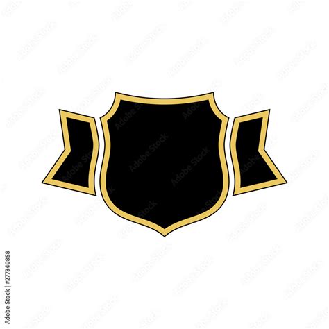 Shield Black Icon Gold Outline Shield Golden Simple Ribbon Isolated
