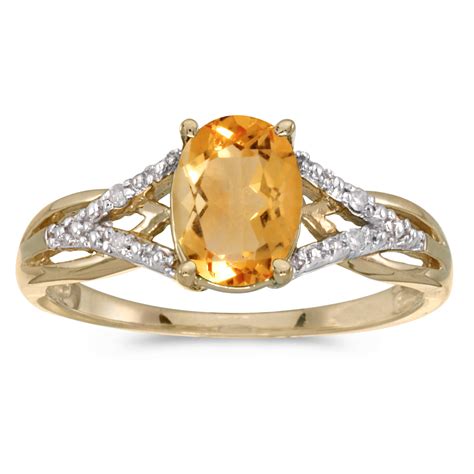10k Yellow Gold Oval Citrine And Diamond Ring Ebay