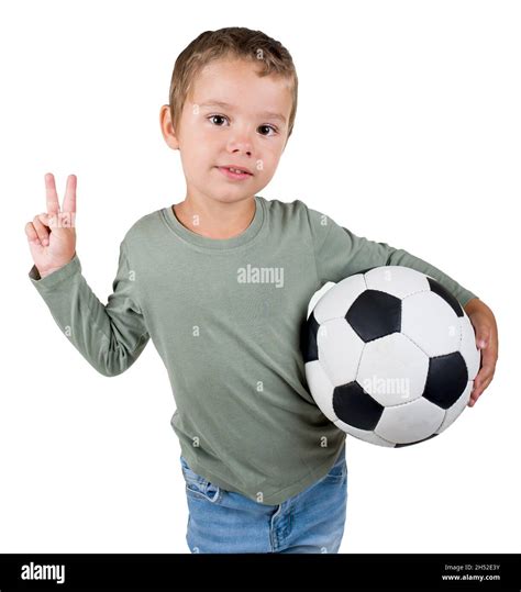 Little Boy With Soccer Ball Isolated In White Stock Photo Alamy