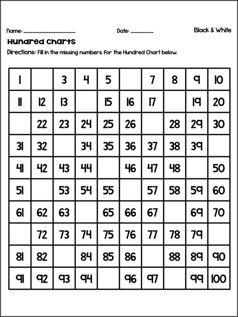 10 Best Missing Number Charts Printable