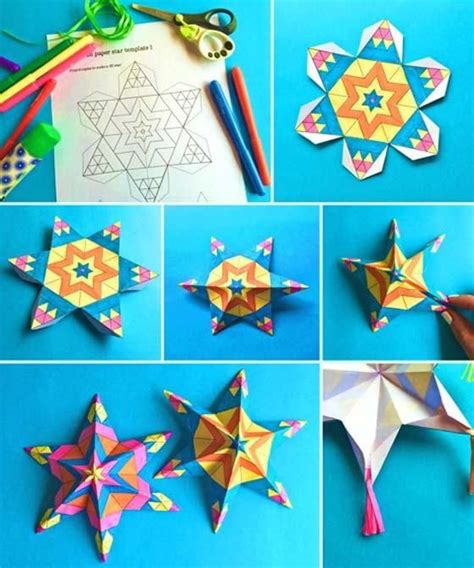 Easy Assemble Mexican Paper Star Ornamets Craft Printable Color In