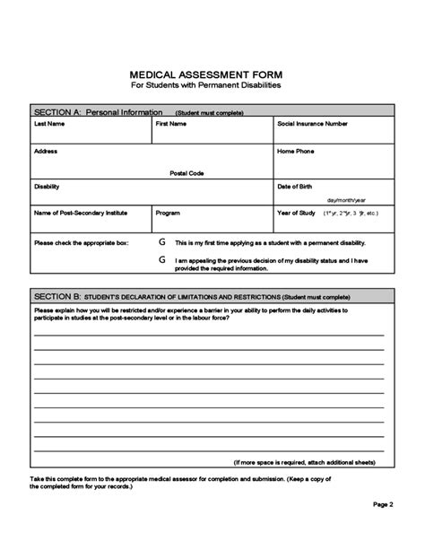 medical assessment form  students  permanent