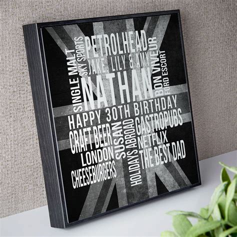 First of all, you get to surprise someone with a pile of presents that looks huge! Personalised 30th Birthday Gift for Him of Text Art (With ...