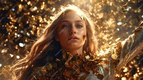 Premium Ai Image A Woman In A Golden Leaf
