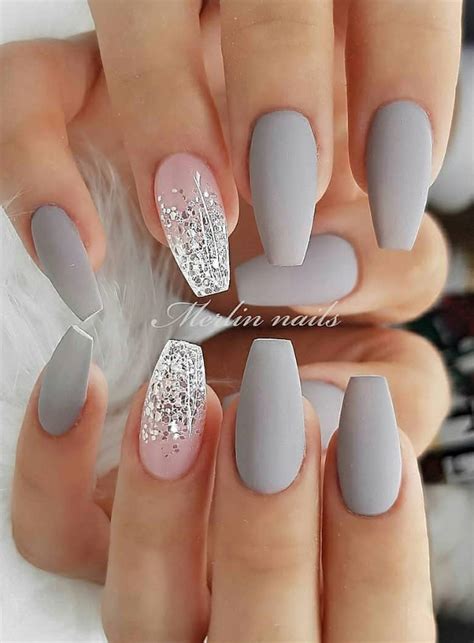 Short Grey Coffin Nails Matte Short Nails Design Short Nails Acrylic