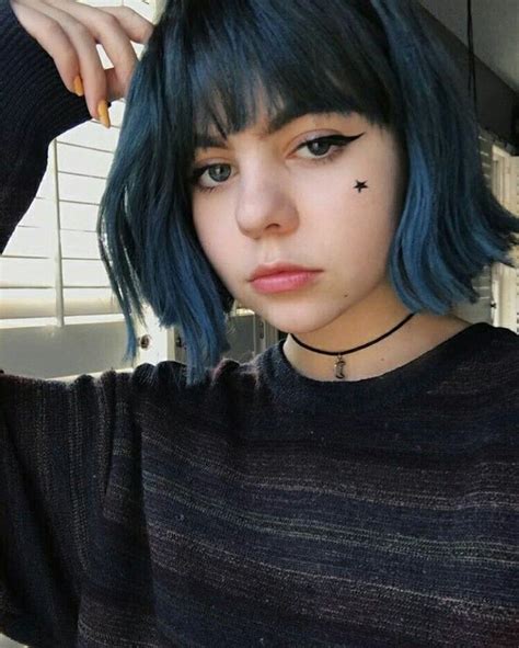 blue hair aesthetic short dyed hair short hair with bangs girl short hair