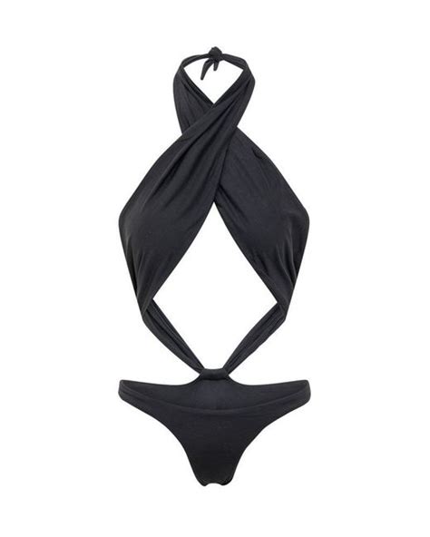 Reina Olga Synthetic Showpony Cut Out Halterneck Swimsuit In Black