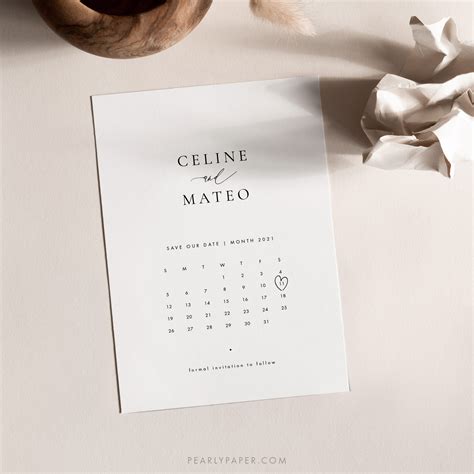 Calendar Save The Date Template Editable Invite Simple And Etsy