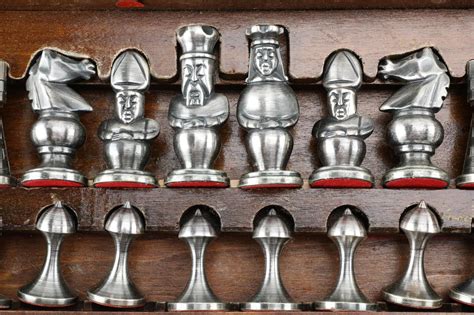 Pewter And Brass Chess Set With Agate Limestone Chess Board Ebth