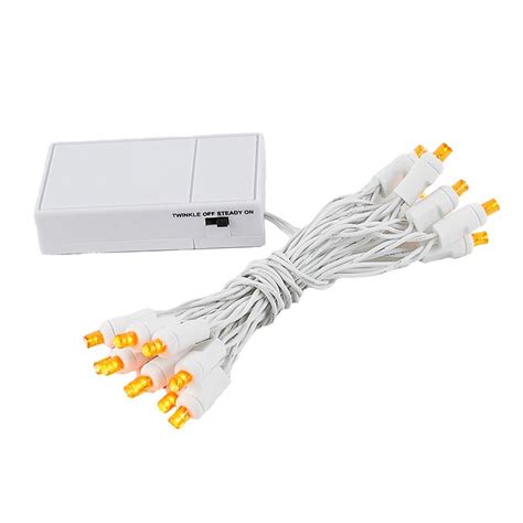 20 LED Battery Operated Christmas Lights Amber on White Wire - Novelty