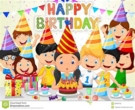 Bunting children s cartoon birthday party greeting card invitation. Happy Girl Cartoon Blowing Birthday Candles With His ...