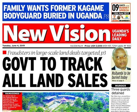 A recent cover page of The New Vision, Uganda's leading daily.