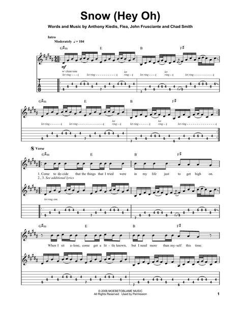 Snow Hey Oh By Red Hot Chili Peppers Guitar Tab Play Along Guitar