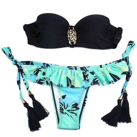 Bandea Summer Sexy Bikinis Halter Top Push Up Padded Women Swimsuit Swimware String Fringe