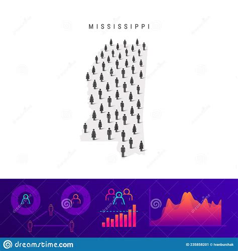 Mississippi People Map Detailed Vector Silhouette Mixed Crowd Of Men
