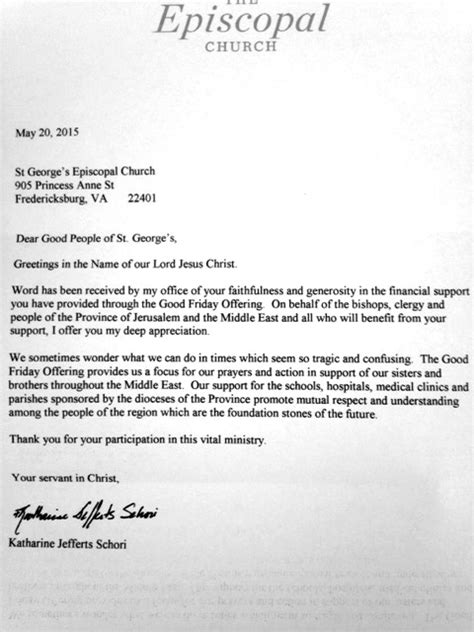 We thank you for your support over the years. Presiding Bishop Thanks St. George's for Good Friday ...