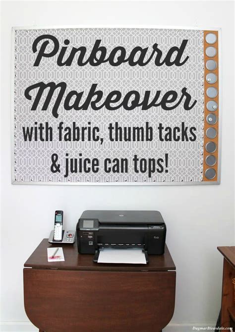 Pinboard Makeover With Fabric Thumb Tacks And Upcycled Juice Can Tops