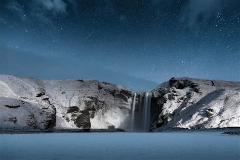Iceland Print Skógafoss At Night Landscape Etsy